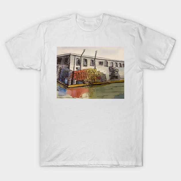 Lobster traps sitting on the dock in Belfast Maine T-Shirt by WelshDesigns